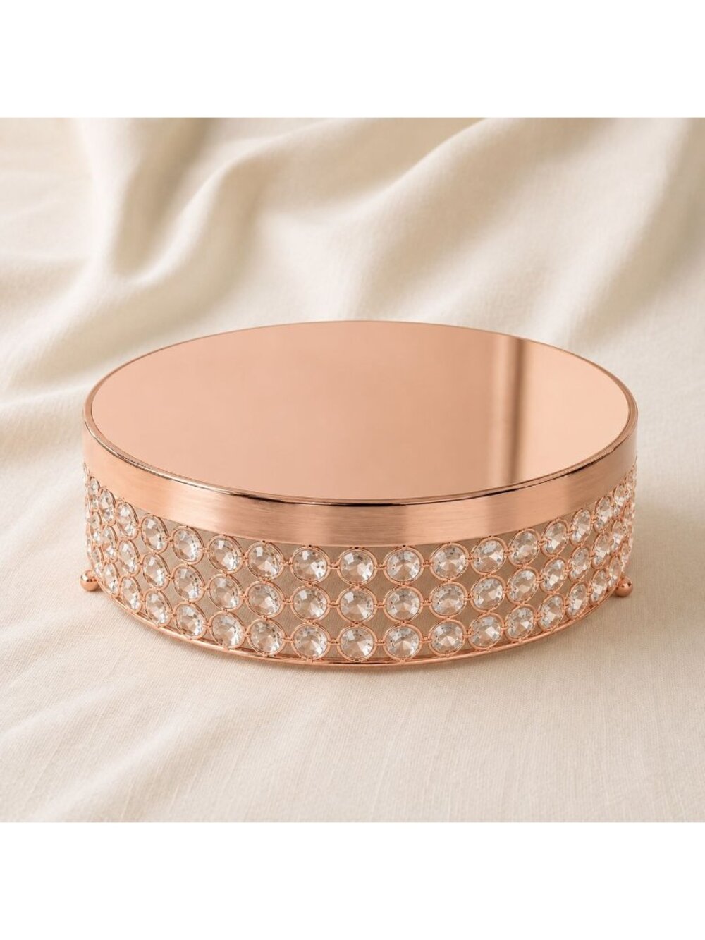 Rose Gold Crystal Mirrored Cake Stand 12" Round Display Riser Wedding Centerpiec